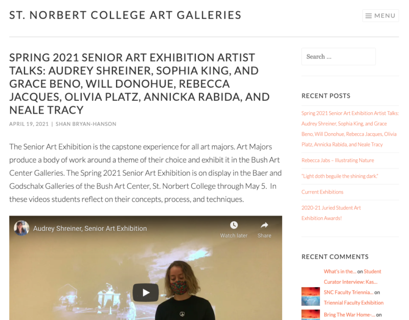 SNC Art Gallery blog - Senior art exhibition videos